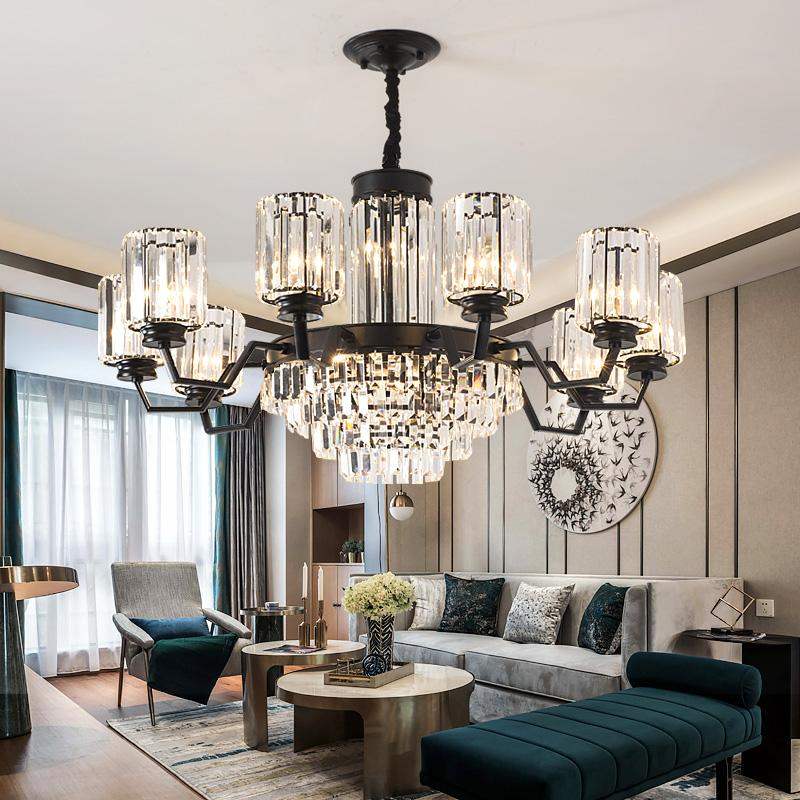 Luxurious crystal chandelier lighting for elegant home foyers with modern iron lamps and large pendant designs ideal for American dining rooms and upscale hotels
