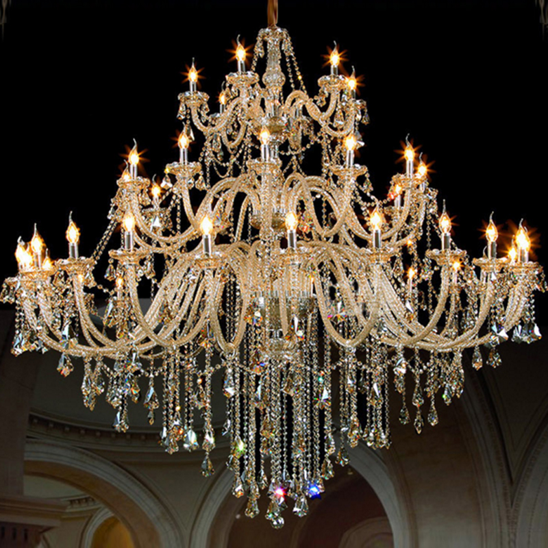 Luxurious multi-light crystal chandelier for hotels, lobbies, and staircases with modern pendant ceiling design, 110-240V compatible