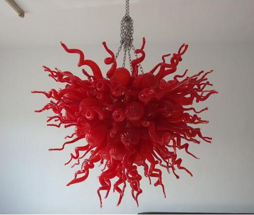Luxurious red chandeliers with LED bulbs, crafted from hand-blown Murano glass, for elegant ceiling decor