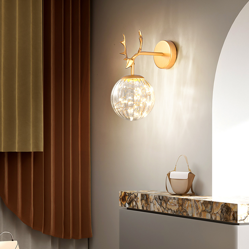 Luxury Antler LED Wall Lamp for Indoor Bedroom and Living Room, Creative Nordic-Style Background Lighting for Staircase or Bedside, Creating a Romantic and Warm Starry Ambiance