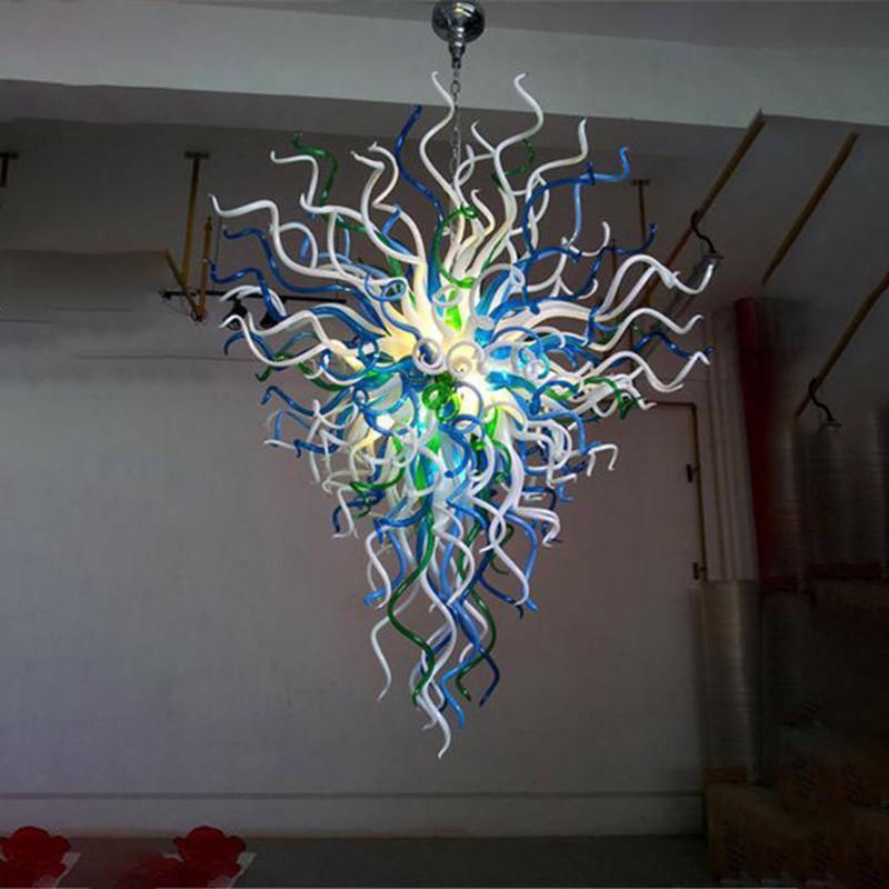 Luxury blue hand-blown glass chandelier with floral Murano design