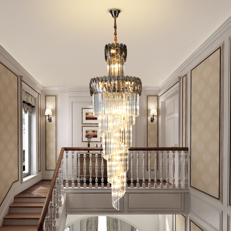 Luxury Crystal Chandelier for Villas, Hotels, and Modern Duplex Staircases with Rotating Hollow Design