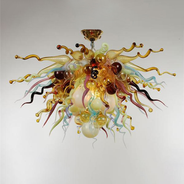 Luxury crystal chandelier with hand-blown colored glass for elegant dining room lighting