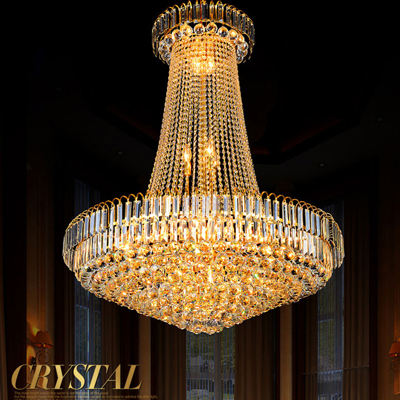 Luxury European-style gold crystal chandelier for staircases, living rooms, restaurants, hotels, and duplex villas