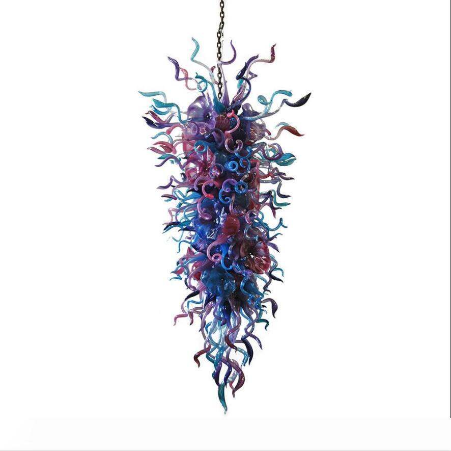Luxury European-style LED chandelier with blown glass in purple and blue hues