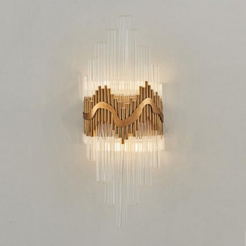 luxury gold glass wall sconce light, 25cm diameter x 60cm height, elegant bedroom lighting with EMS shipping