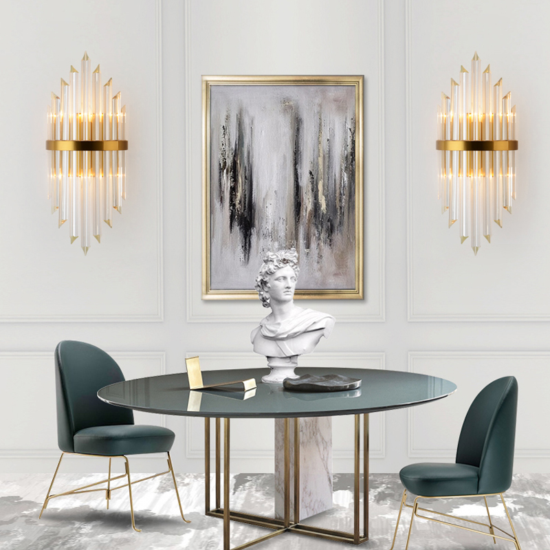 Luxury gold modern crystal wall sconce with stainless steel LED lighting for living rooms and bedrooms