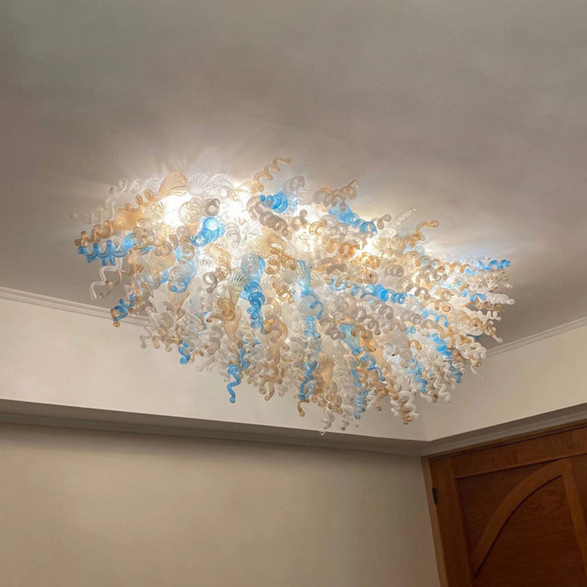 Luxury handcrafted glass chandeliers with LED lighting for elegant living rooms and villa lobbies