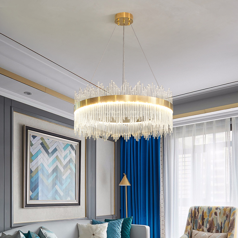 Luxury LED pendant light with modern crystal design for contemporary Nordic-style bedroom, living room, or dining area
