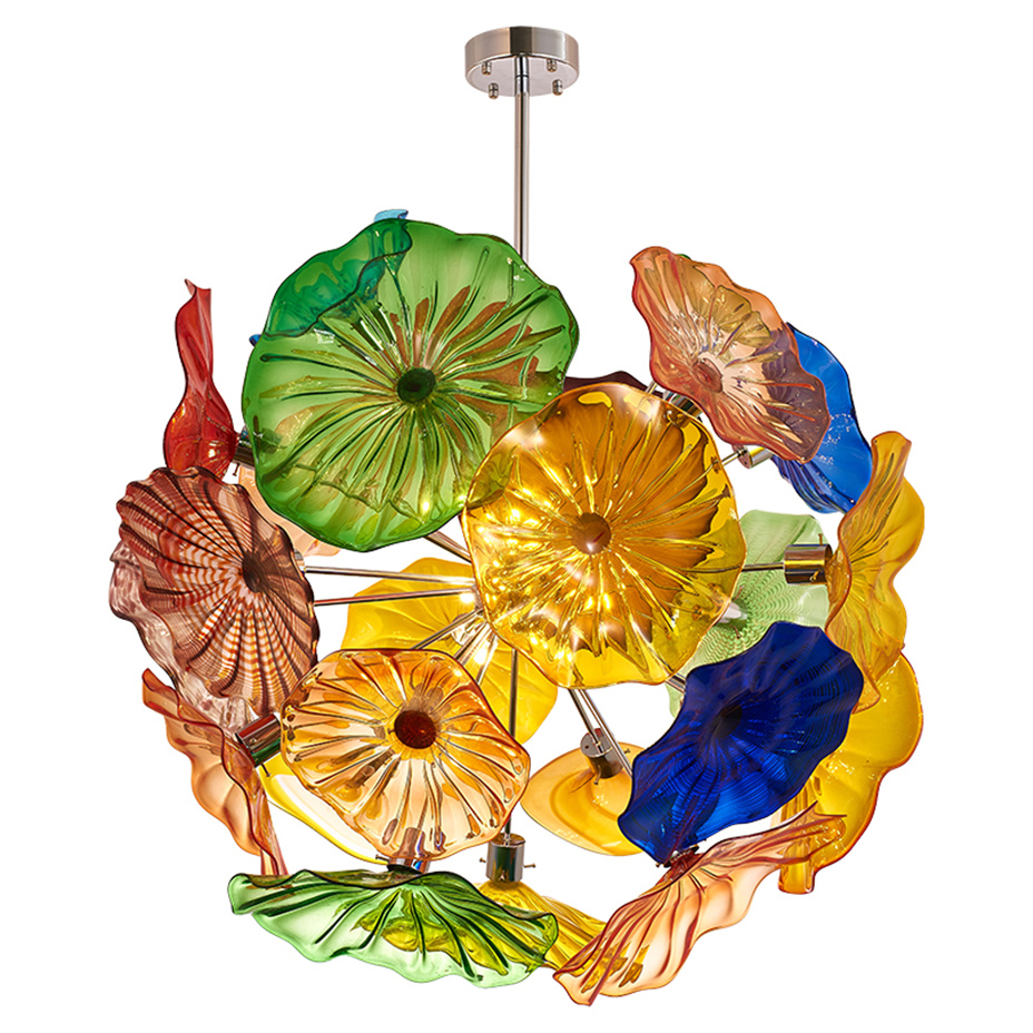 Luxury LED pendant lights for kitchen and living room with Murano glass, chain suspension, Nordic floral design, ceiling chandelier style, ideal for hotels and restaurants