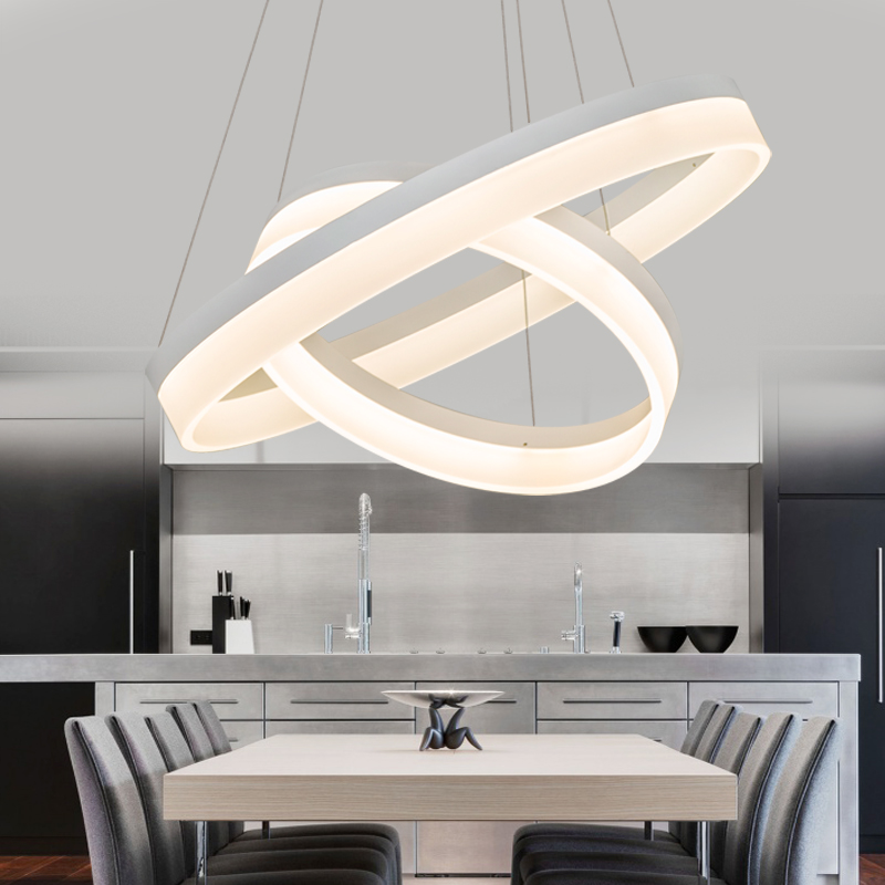 Luxury modern LED ring chandelier for living rooms with acrylic and white silver finishes