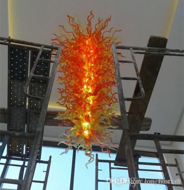 Luxury modern Murano glass pendant lights, handcrafted golden chandelier with blown glass art decor and sunshine lighting effect