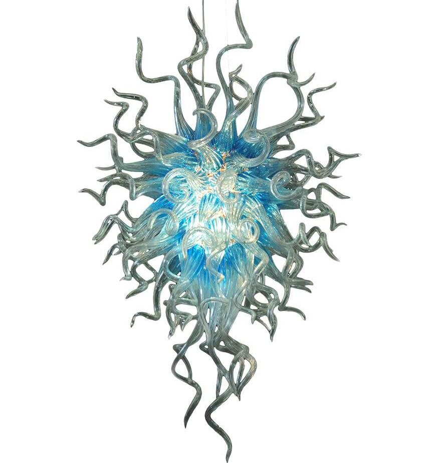 Luxury Murano glass chandeliers with handcrafted blue and transparent LED lighting in a modern floral design