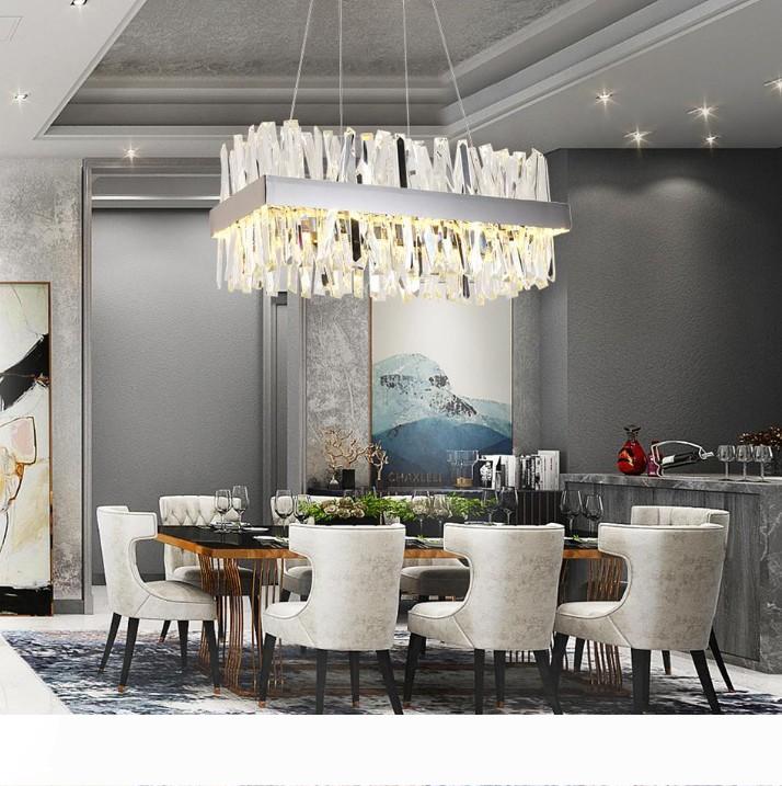Luxury rectangular crystal chandelier for dining rooms and kitchen islands, modern LED hanging lights for indoor spaces