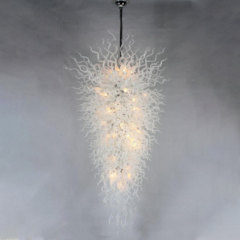 Luxury white blown glass Art Deco LED chandelier, handmade Nordic church wedding decor