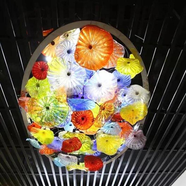 Magnificent handmade blown-glass ceiling light with colorful Murano glass flower shade for home decor
