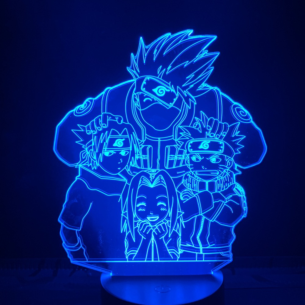 Manga LED Light Team 7 Naruto Sasuke Kakashi Sakura Kids Bedroom 3D Nightlight Atmosphere Lamp