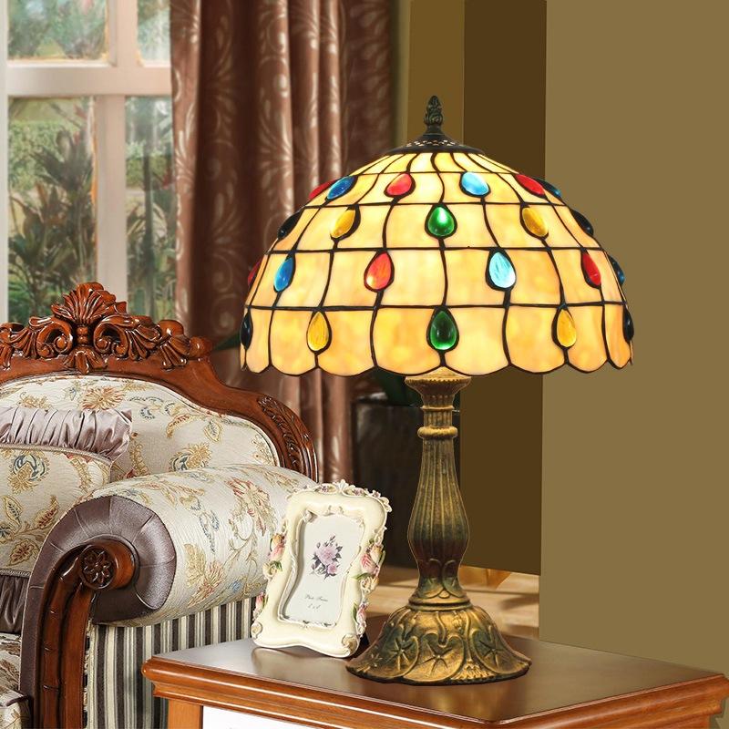 Mediterranean bedside study lamp with Tiffany Baroque style for European cafe decor
