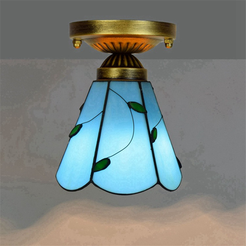 Mediterranean blue Tiffany-style stained glass ceiling lamp for bedrooms, living rooms, hallways, and balconies TF063