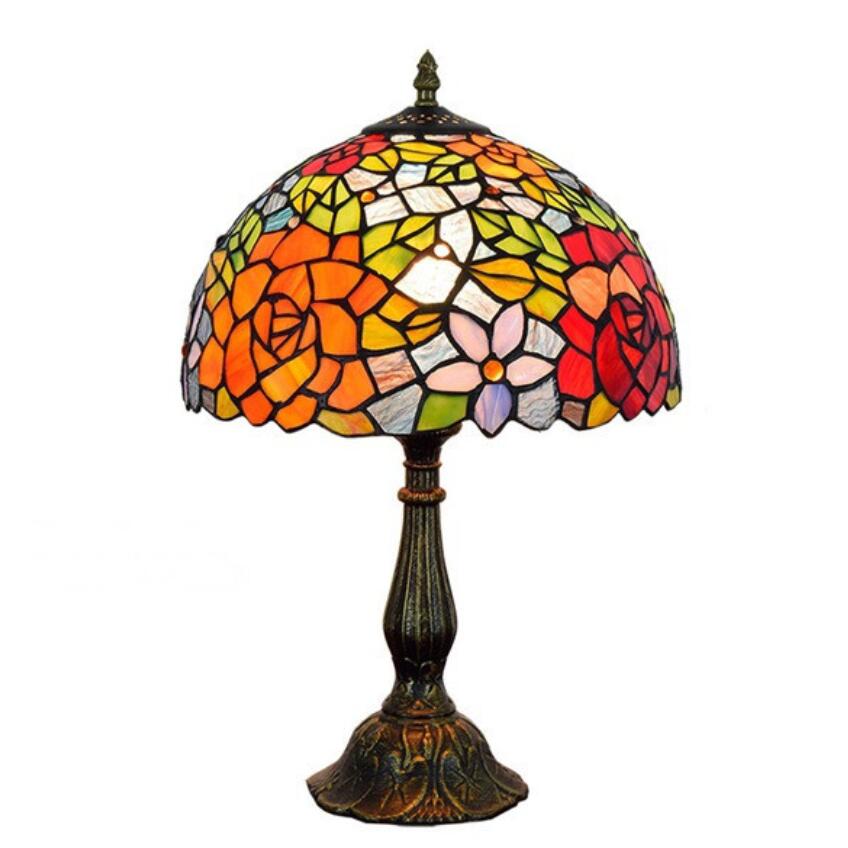Mediterranean-style Tiffany retro table lamp for cafes, bars, KTVs, and bedside lighting with LED bulbs