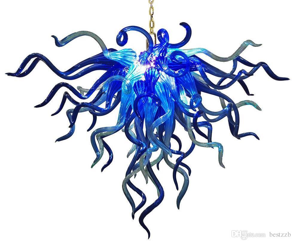 Mini cobalt blue hand-blown glass LED pendant chandelier for bedroom or kitchen