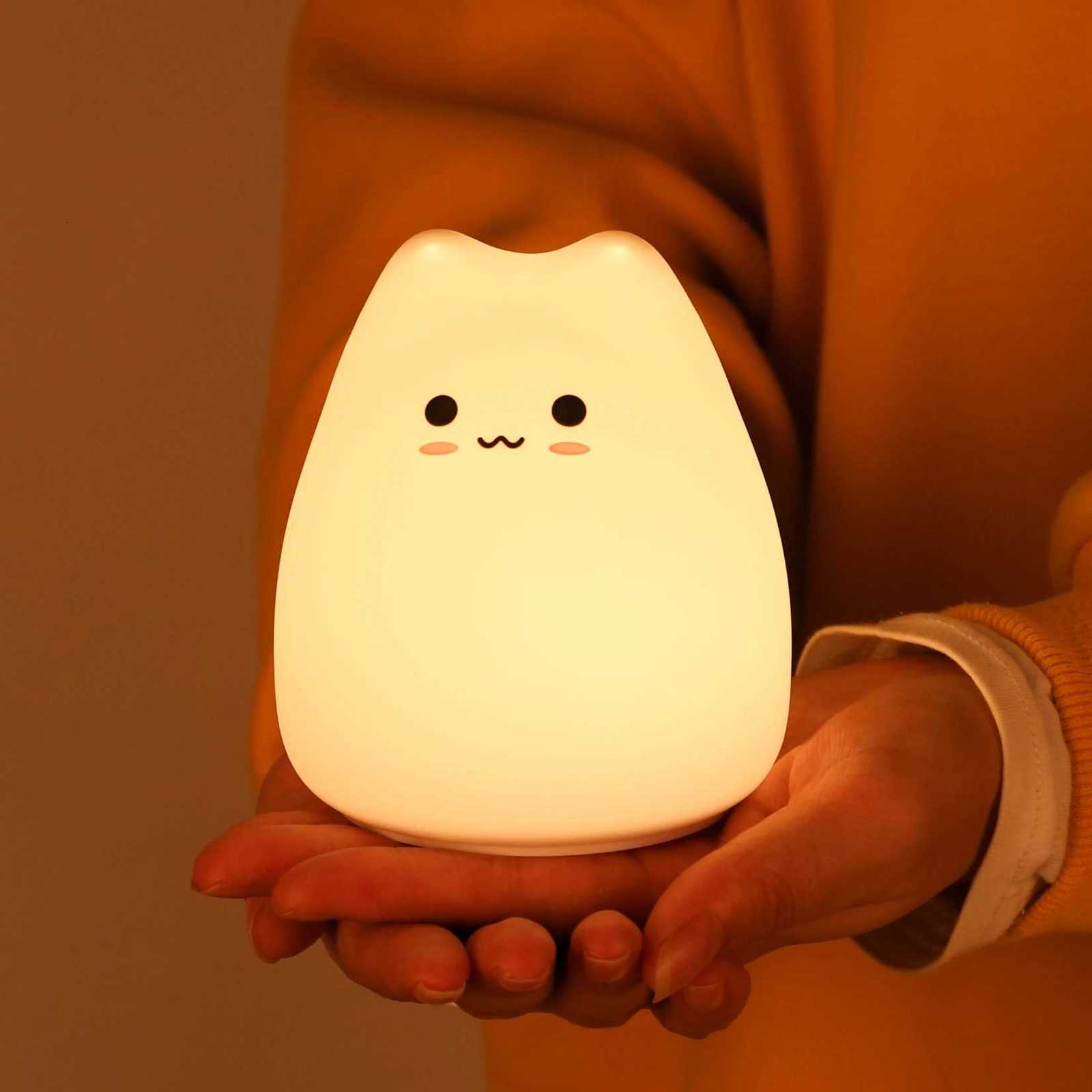 Mini popular cat-shaped night light with 7-color touch control for kids' bedrooms