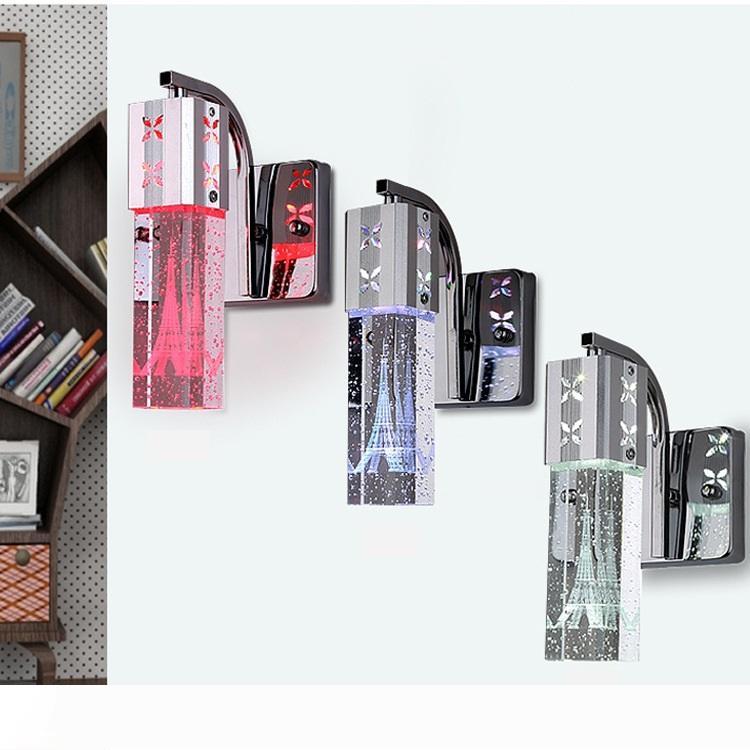 Modern 5W LED crystal bubble wall light with cylindrical design for living room, featuring RGB and warm white options