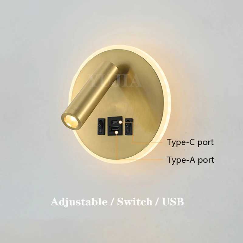 Modern adjustable LED wall sconce with dual USB ports and reading lights for bedrooms, studies, and hotels