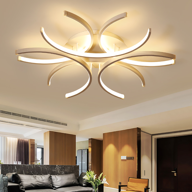 Modern aluminum LED ceiling lights with wave design, white surface mount, 110V-220V for living rooms and bedrooms