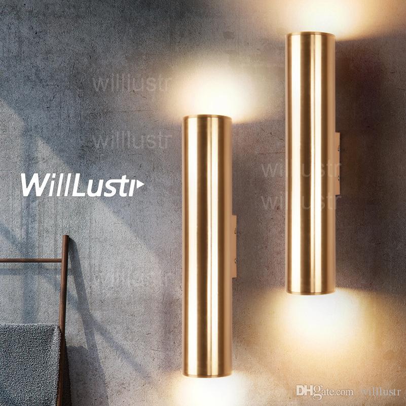 Modern aluminum LED wall sconce with champagne gold tube design for minimalist lighting