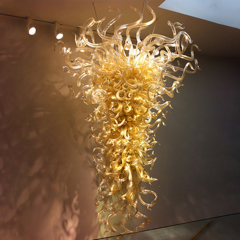 Modern Amber LED Chandeliers with Handcrafted Glass and Chain Pendant Design for Home Decor