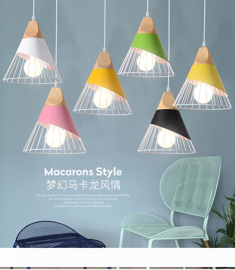 Modern artistic iron pendant lamp with E27 LED in multicolor and wood design, ideal for bedrooms, restaurants, foyers, and hotels