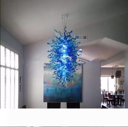 Modern blue and white handmade crystal chandelier, large contemporary lighting fixture