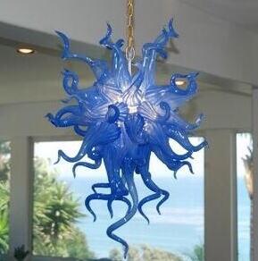Modern blue crystal chandeliers for villas, custom hotel pendant lamps in blown glass