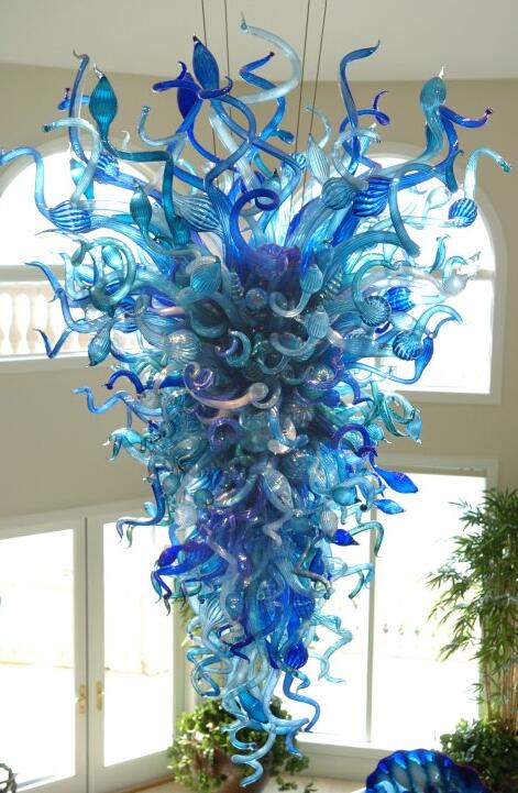 Modern Blue Crystal LED Chandelier with Handcrafted Glass for Custom Home Decor