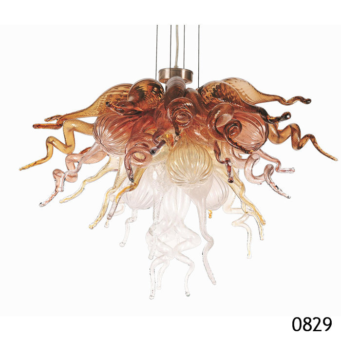 Modern Crystal Art LED Lighting - Custom Murano Glass Chandelier in Warm Tones for Compact Bedrooms