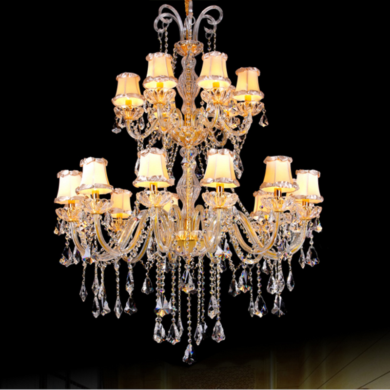 Modern Crystal Fabric Shade Chandelier with luxurious gold finish for contemporary hotel and living room ceilings