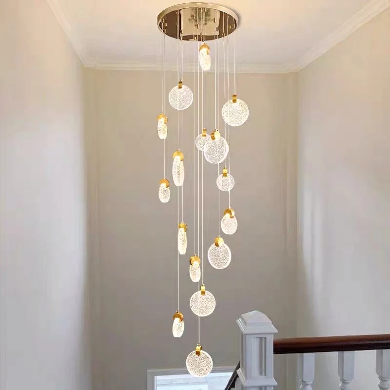 Modern crystal pendant lamps with long crystals for indoor lighting, featuring a contemporary staircase design and LED ceiling chandeliers suitable for dining rooms, shipped via DHL