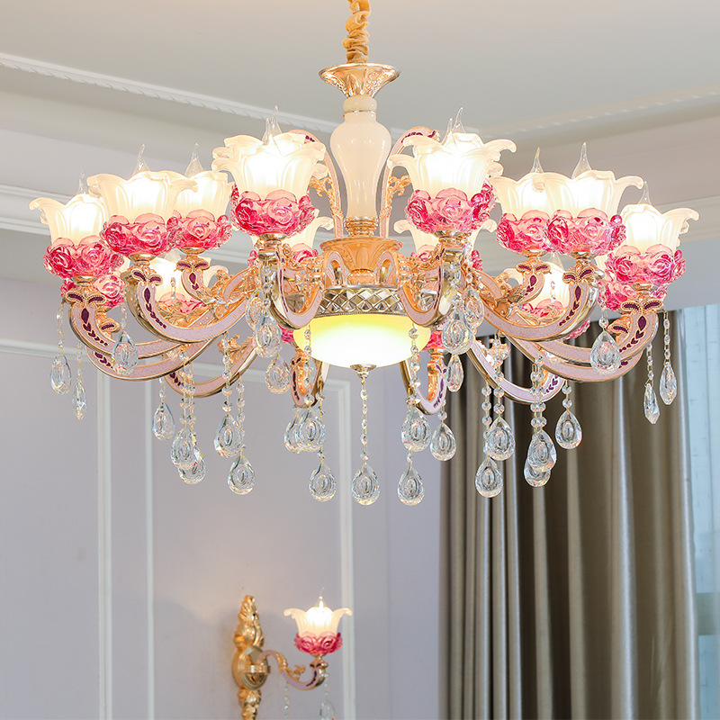Modern crystal pendant LED chandeliers with gold zinc alloy and glass for elegant living rooms and hotels