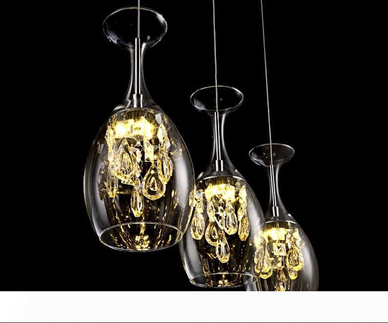 Modern crystal wine glass bar chandelier with LED lighting for dining and living rooms