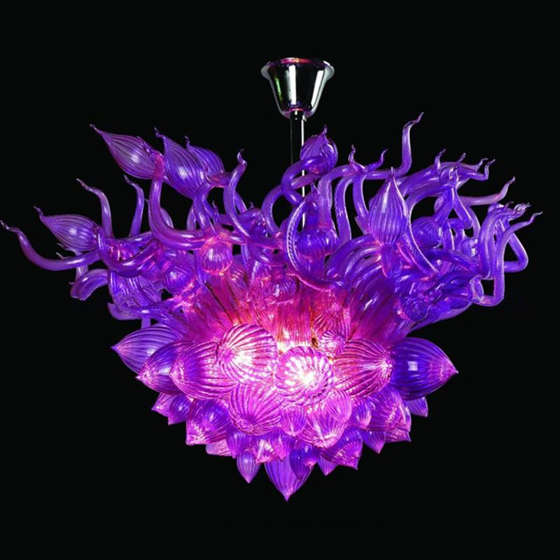 Modern decorative glass pendant light with flower-shaped LED bulbs, blue crystal chandelier art, and hand-blown glass for elegant living room lighting