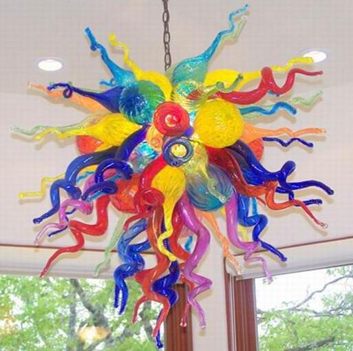 Modern decorative LED chandeliers featuring handcrafted multicolored glass for indoor lighting