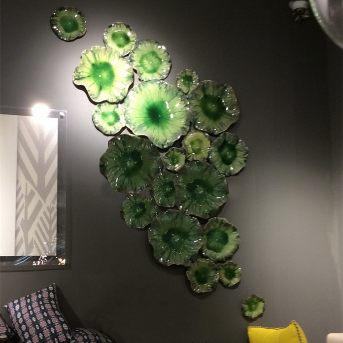 Modern decorative Murano glass flower plates for wall display, featuring lotus leaf designs to enhance home decor