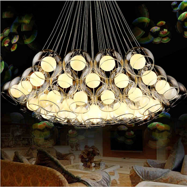 Modern DIY glass ball chandelier with G4 pendant lights for living spaces, bars, and restaurants, compatible with AC85-265V
