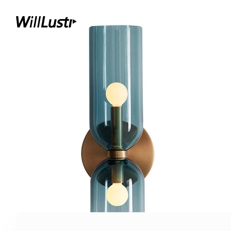 Modern double-headed wall lamp with blue smoke and white finish for elegant indoor and outdoor lighting in lounges, studies, or bedrooms