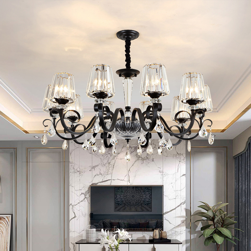 Modern elegant black crystal pendant lights for stylish living rooms and dining areas