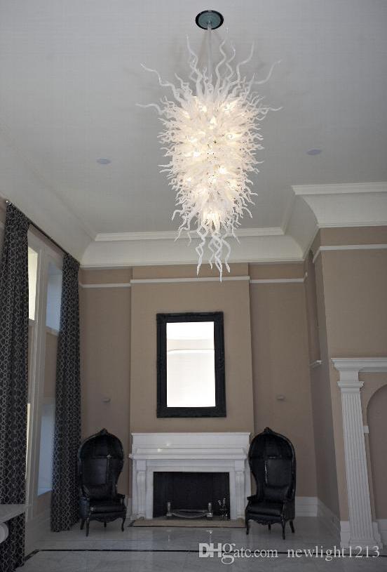 Modern elegant white wedding chandelier with LED lighting, crafted entirely from hand-blown art glass