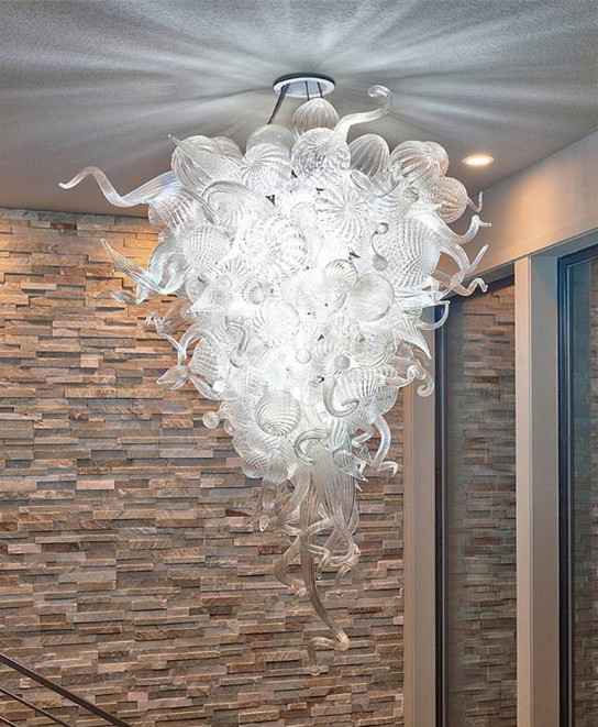 Modern glass bubble LED chandeliers with hand-blown crystal pendants and chain lighting for living spaces