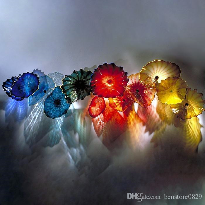 Modern Glass Flower Wall Art Contemporary Hand Blown Glass Wall Art Murano Glass Plates for Home Deco