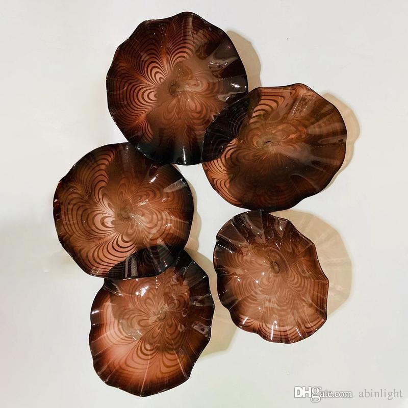 Modern glass wall art set featuring 5 Murano-inspired floral plates for contemporary home decor